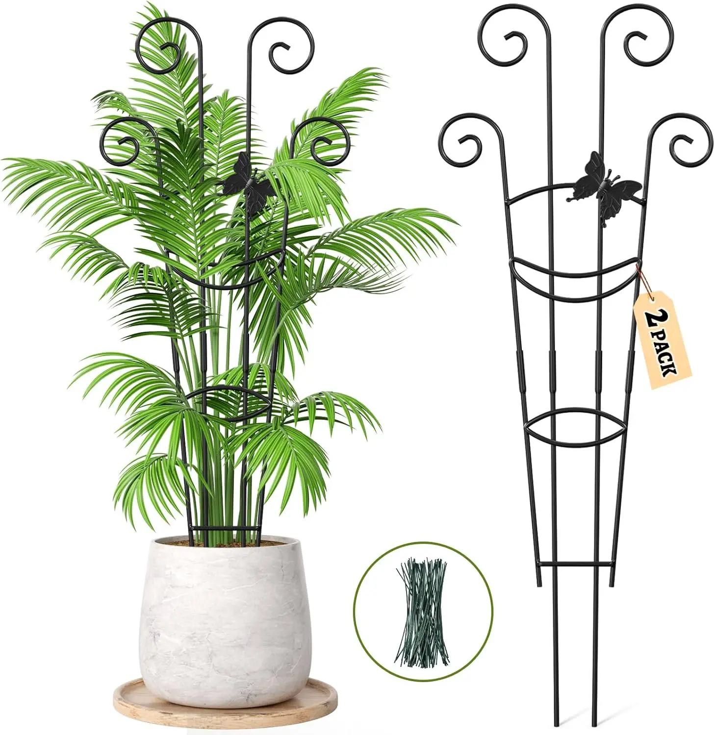 

Разборная металлическая опора для растений (2 шт.) с креплениями для комнатных вьющихся растений, регулируемая по высоте