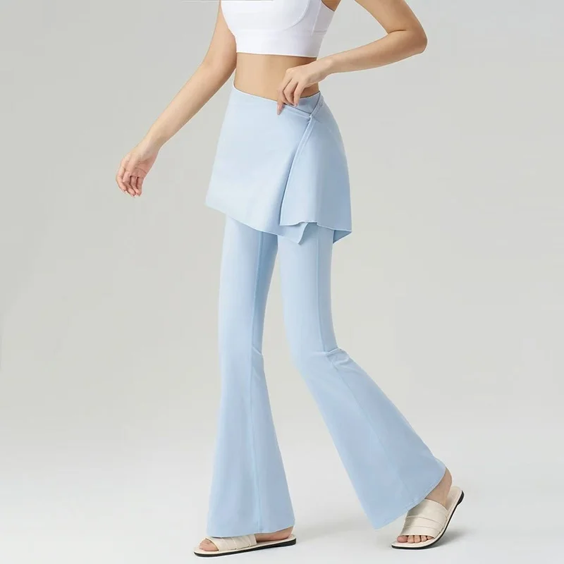 

Fake Two-piece Sports Trousers Women with Micro-flare Skirts Pants Wearing High-waisted Hip-lifting Slim Pilates Fitness Legging