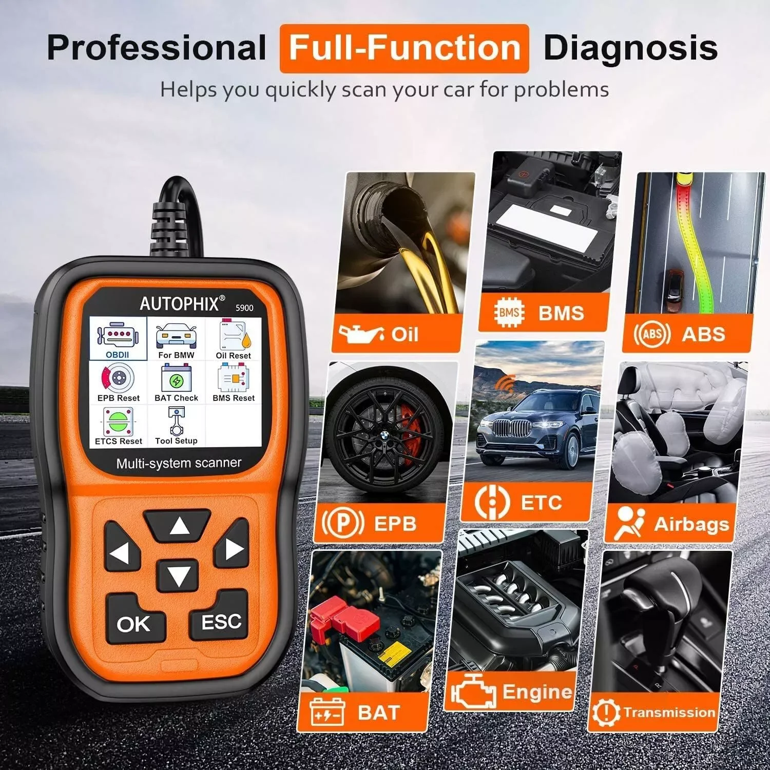 Autophix 5900 OBD2 Scanner Oil EPB ETC Reset OBD 2 Car Diagnostic Tools for BMW MINI Support Multiple Language