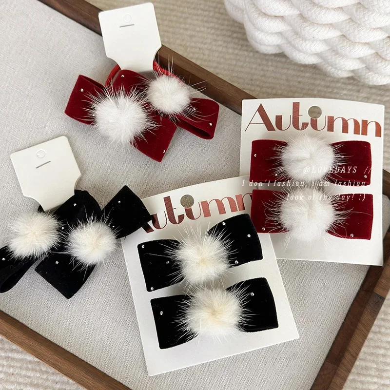 2 قطعة/المجموعة عيد الميلاد الأحمر الانحناء مشبك شعر للفتيات الاطفال لطيف الكريات العلاقات الشعر الطفل المخملية القوس دبوس الشعر السنة الجديدة العصابات الشعر هدية