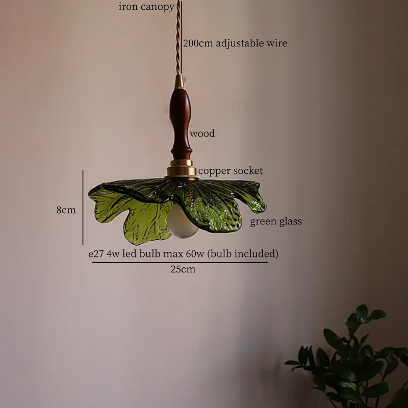 IWHD Creative Leaf LED Hanging Lamp For Living Room Kitchen Interior Lighting Vintage Copper Glass Pendant Lighting Hanglampen