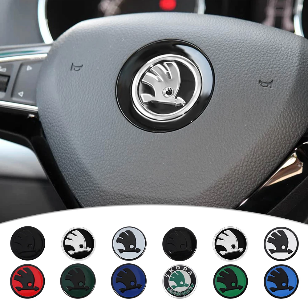 Image of 43/44mm Für Skoda VRS Octavia Fabia Kamiq Schnelle VII Auto Lenkrad Mitte Abdeckung Aufkleber Aufkleber Dekor Zubehör auto Styling