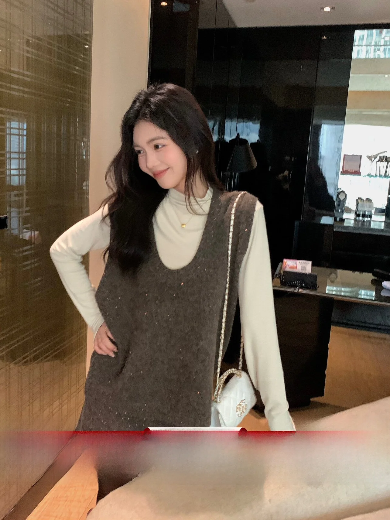 

UKILAU Sli Luxury Feel Lazy Sequin Knitted V-ne Top High Waist Skirt Knitted Two-piece Set Early Spring Women's Ou...