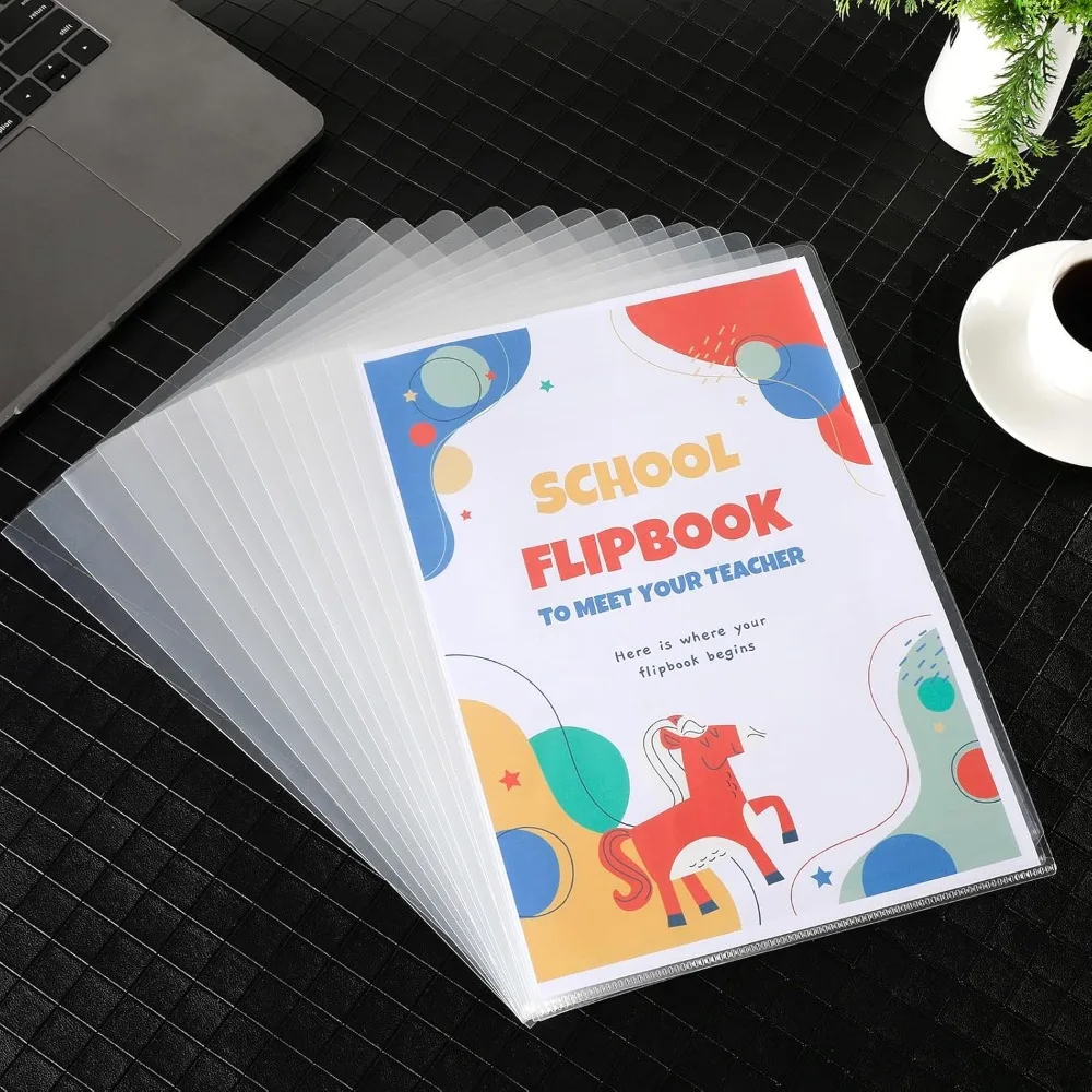 

10pcs/60pcs L-Type Clear Plastic File Folders - A4/Letter Size Transparent Plastic Sleeves Ideal for School and Office Supplies