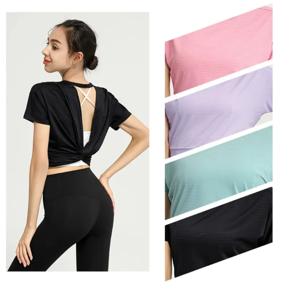 Women\'s Yoga Backless Crop Top - Sexy Loose Gym Fitness Sportswear for Running Workout, Breathable Sports T-shirt & Jogger Vest