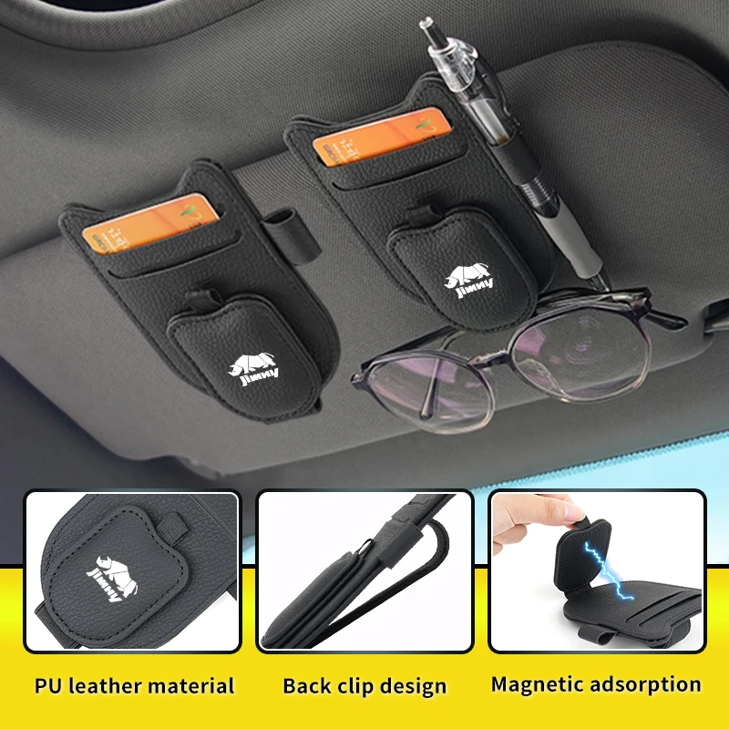 Car Sunshade Glasses Storage Clip PU Leather Cards Holder For Suzuki Jimny Alto Swift Grand Xbee Swace Across S-Presso Ertiga - view 5