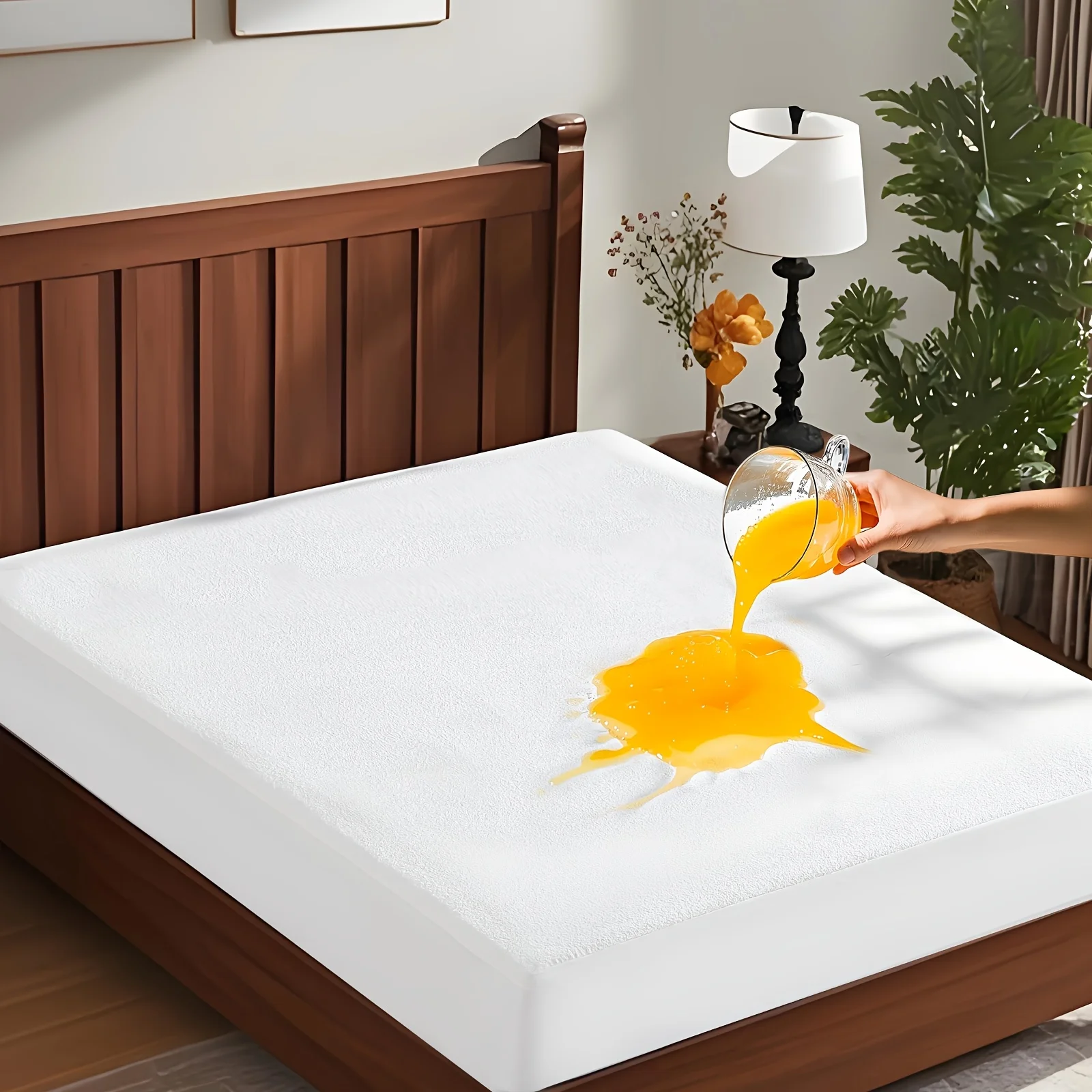 ClevaHome Waterproof Mattress Protector - King Queen Full Twin, Fitted Bed Sheet Only, Ultra Soft And Noiseless Surface, with PU Liner, 18 Inch Deep Pocket, Machine Washable, White, No Printing, Ideal for Bedwetting, Modern Bedroom Decor