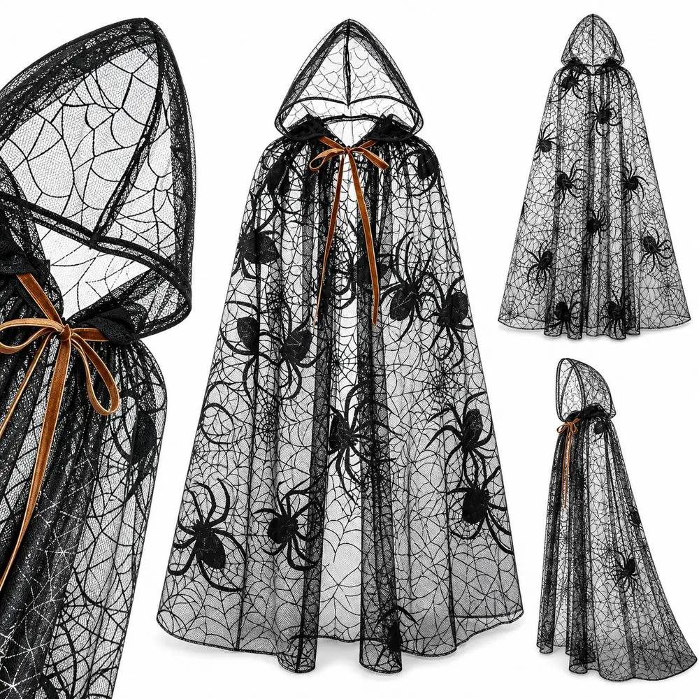 New Design with Oversized Hood Halloween Hooded Cloak Lace-up Vintage Vintage Hooded Cape Black Color Overcoats