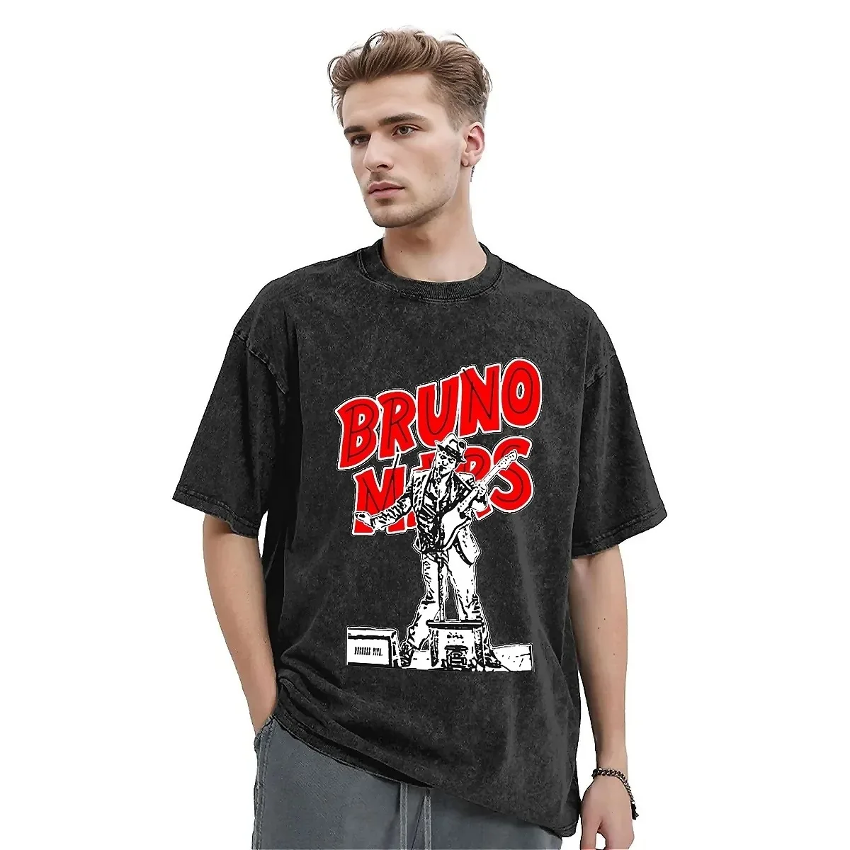 Bruno Pop Musician Washed Vintage T Shirts Unisex Mars American Singer Awesome Loose Summer O Neck Fashion Tees Oversized Tops