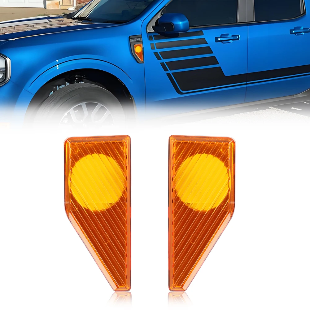 

2Pcs Front Fender Light Side Marker Light Badge Cover For 2022 2023 2024 2025 Ford Maverick (NO Adhesive, Wires or Lights)