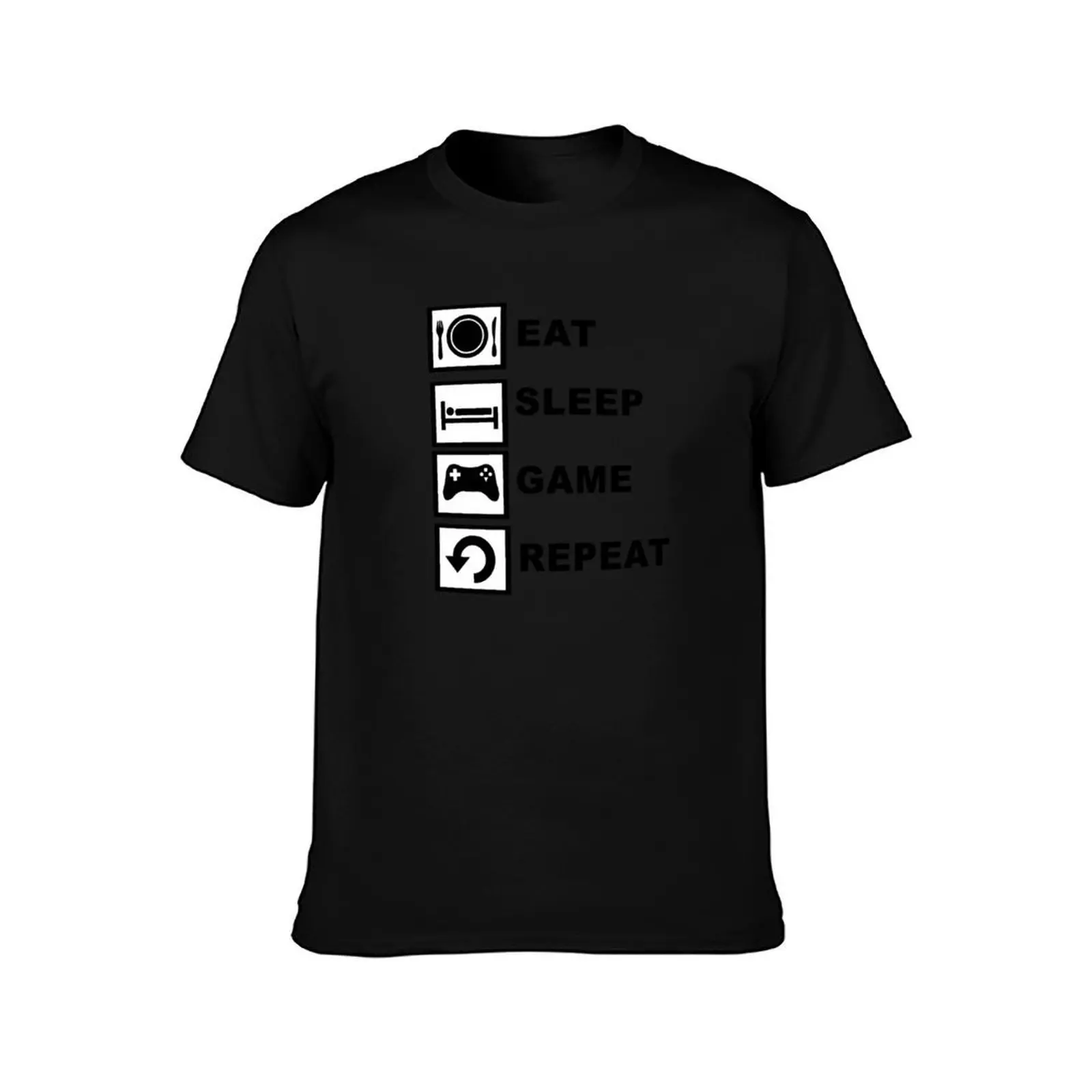 Eat, Sleep, Game, Repeat. T-Shirt, Summer Casual Cotton Tee, Oversized Streetwear Tops, Vintage Graphic Print, Unisex Men Women