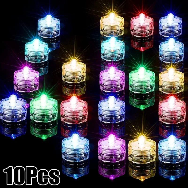 1/10pcs LED Tea Light Floral Candles Flameless Waterproof Underwater Warm White 7 RGB Candle Lamp Wedding Party Vase Decoration