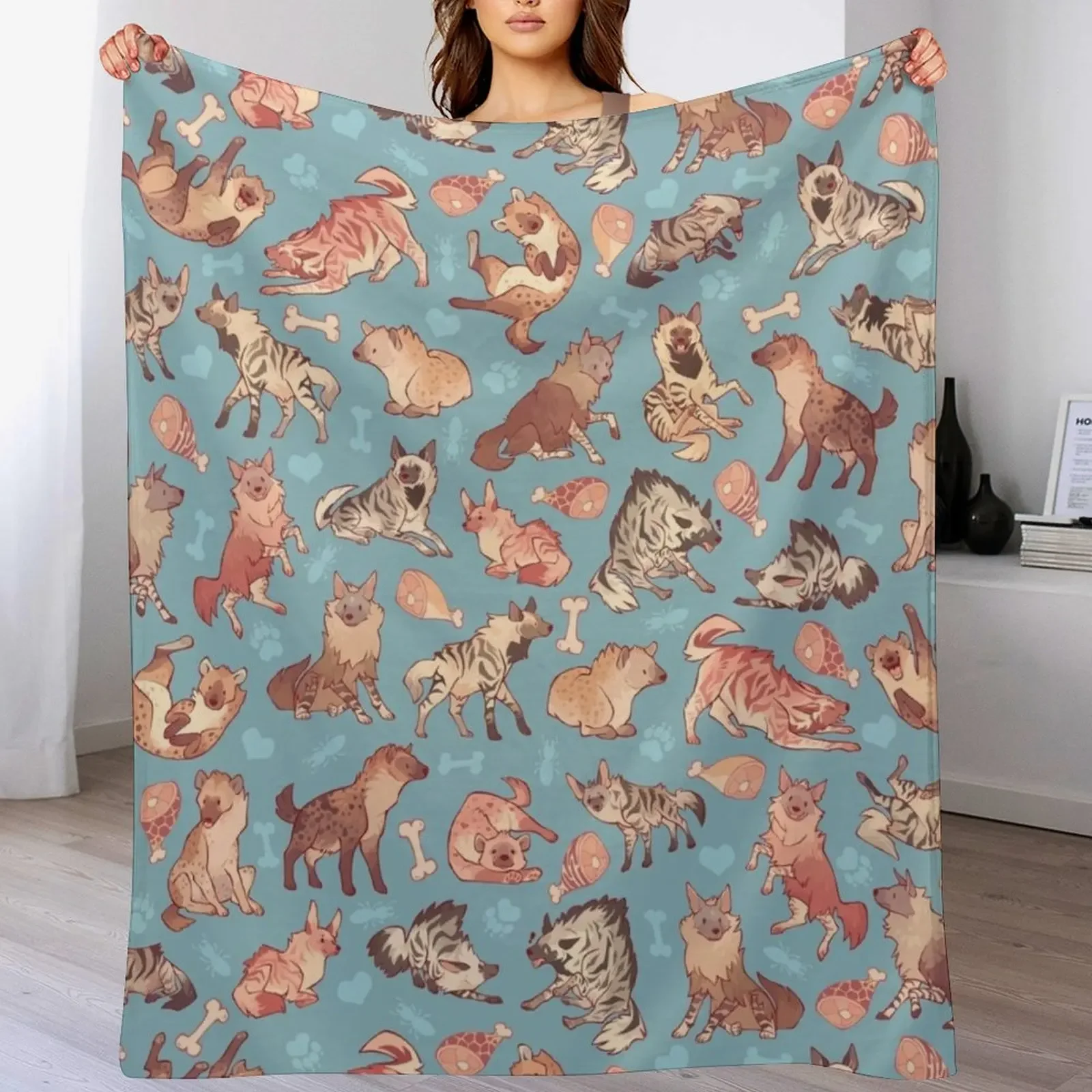 Hyenas in cerulean Throw Blanket Loose Fashion Sofas Bed Weighted Blankets