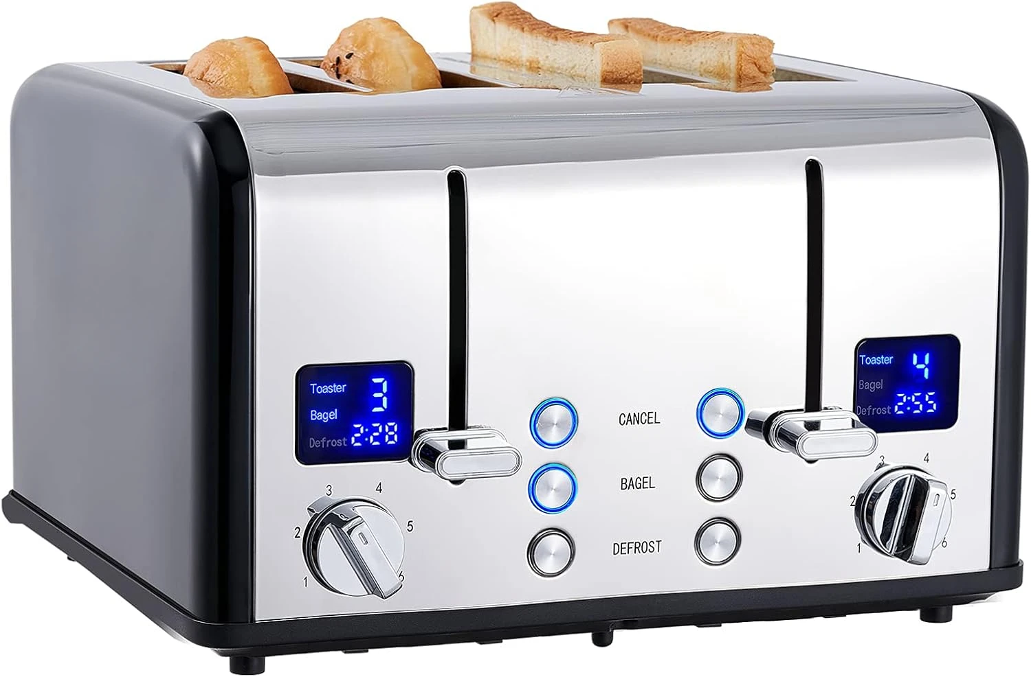 4 Slice Toaster, Stainless Steel, Ultra-Clear LED Display & Extra Wide Slots, with Dual Control Panels of 6 Shade Settings