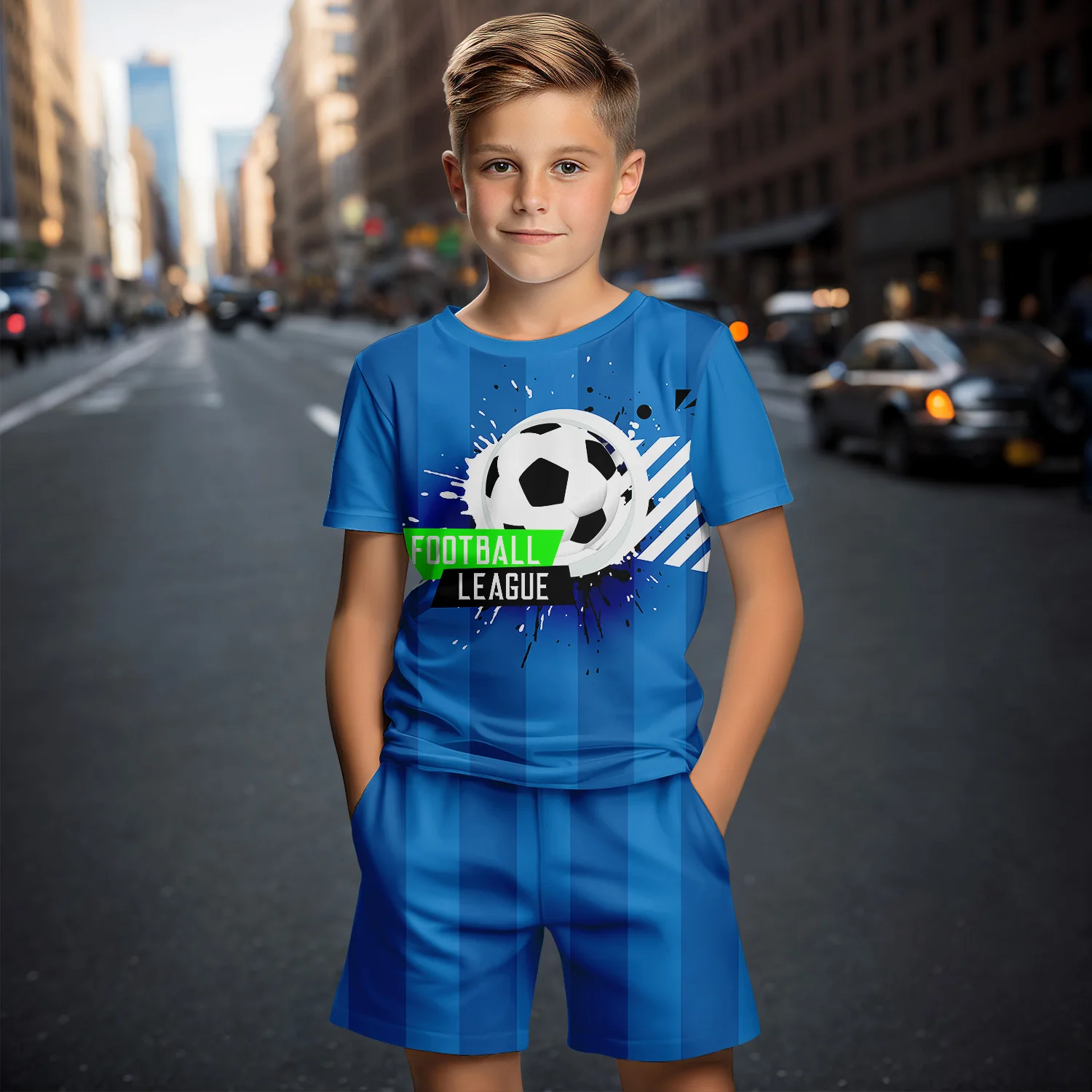 Children\'s Clothing Suit For Boy Summer Short Sleeve T-Shirt 2 Piece Set 3D Football Print Shorts Casual Outdoor Children\'s Sets