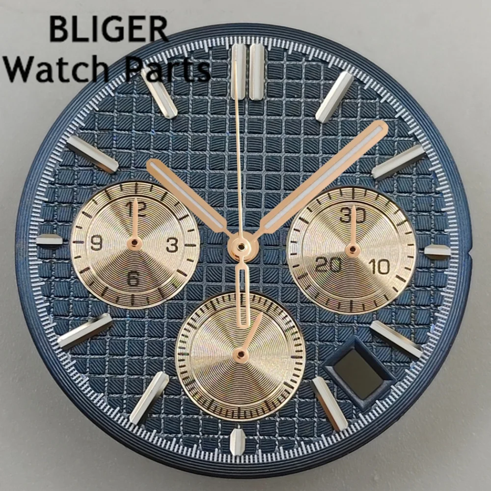 BLIGER-Cadran de montre à quartz avec aiguilles, cadran Shoous vert, adapté au mouvement VK63, pièces de montre modifiées, 31.5mm, VK63