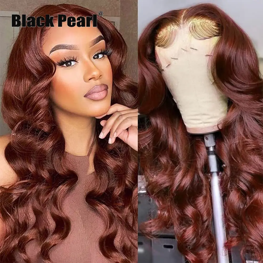 

#33 Reddish Brown Body Wave Lace Front Wig Human Hair Transparent Lace Frontal Wig Pre Plucked Natural Hairline Glueless Install