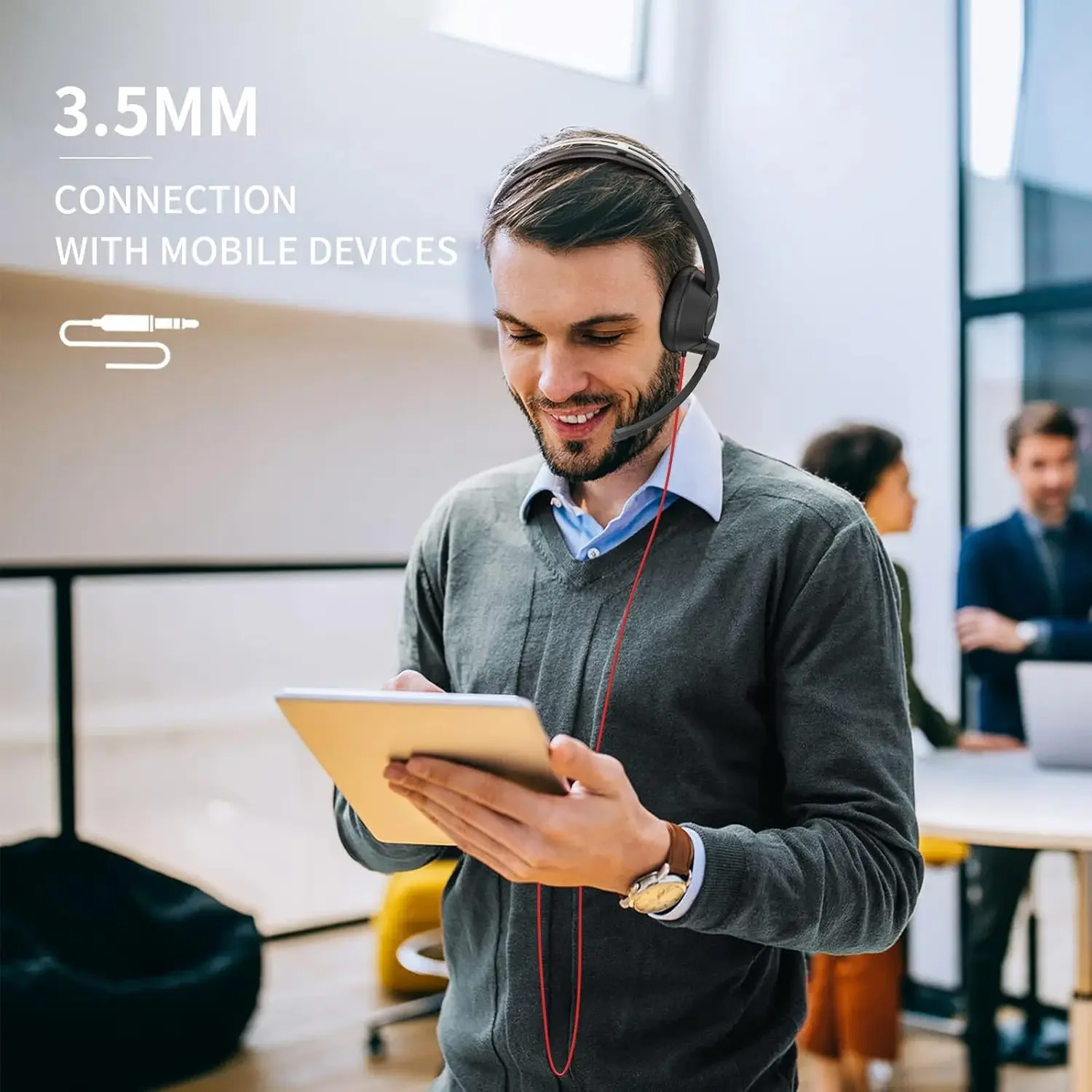 BINNUNE USB-Headset für Büro, Konferenz, Callcenter, Computer, kabelgebundene Arbeitskopfhörer mit geräuschunterdrückendem Mikrofon für Laptop-PC – Detail 3