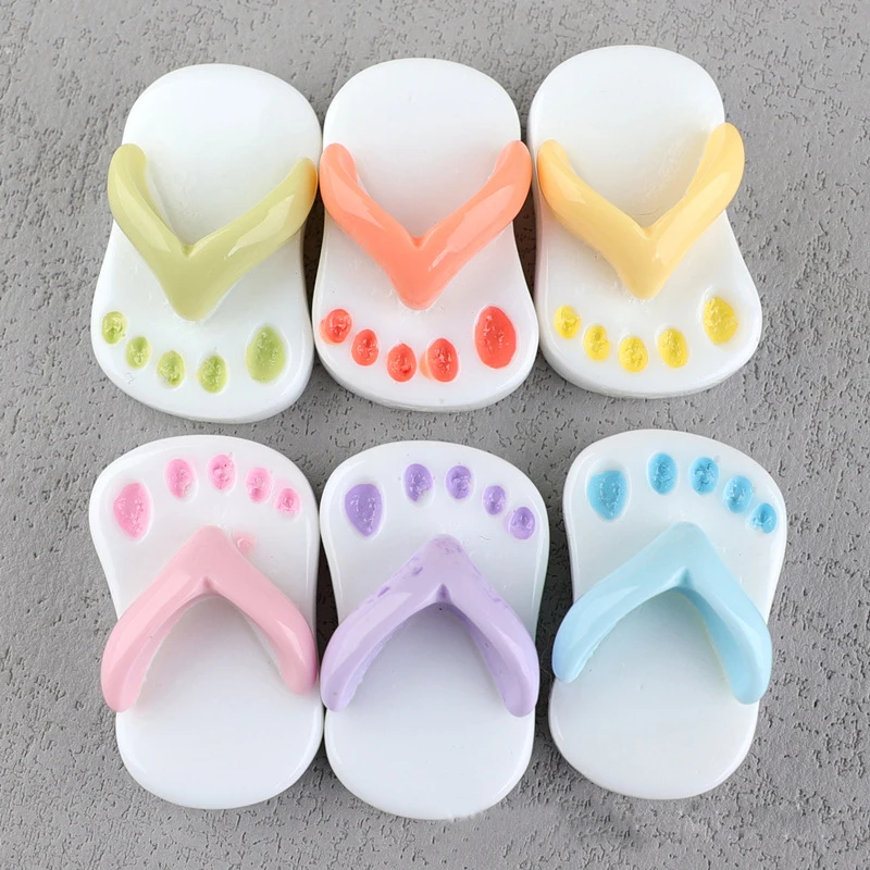 Diy Resin Animal Slippers Pendant Fruit Flip Flops Sandals Building Block Graphic Flat Back Convex Circular Sticker Simulation C