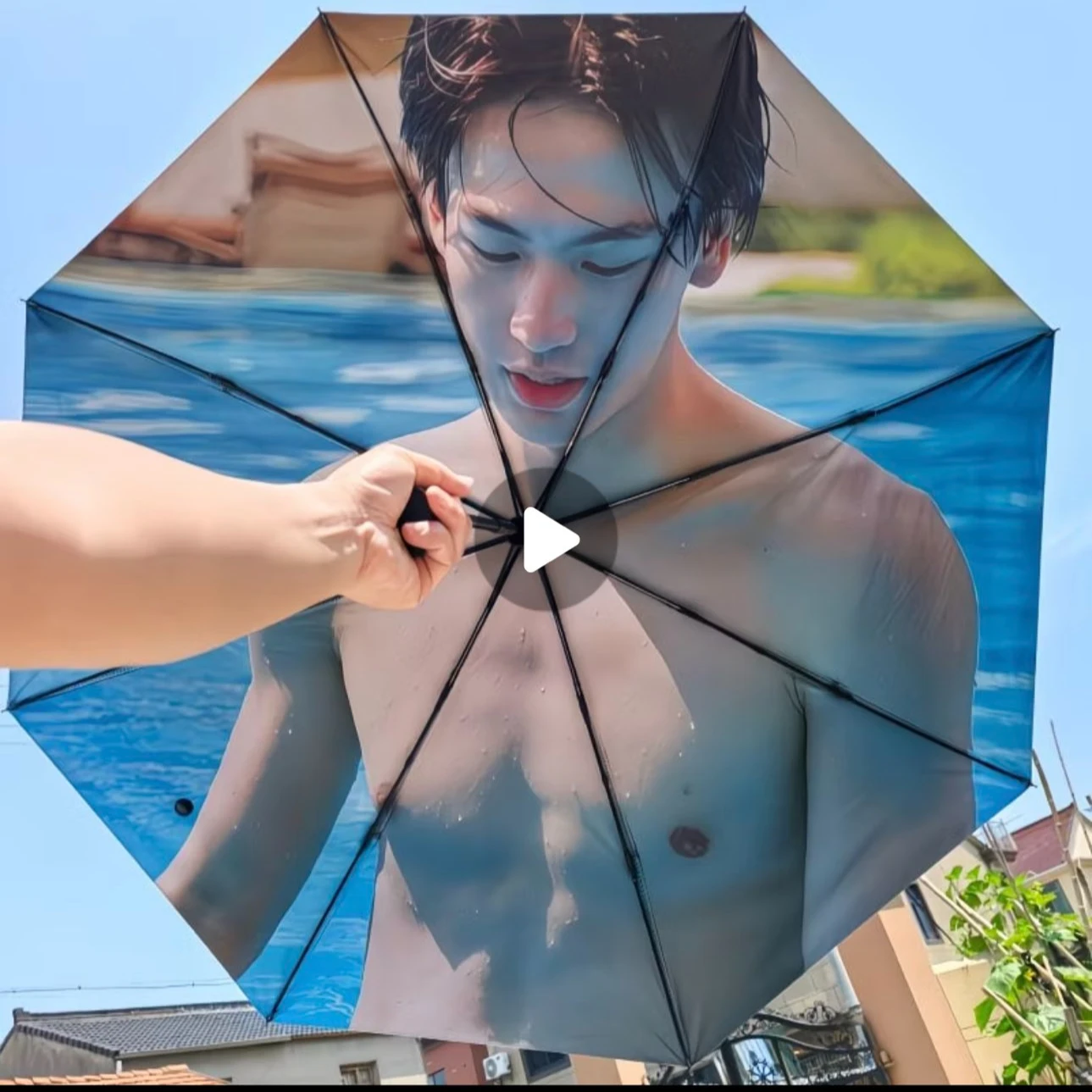 Erchuang peripheral ZhangLinghe abdominal muscle umbrella three fold automatic black rubber sunscreen star pattern customization - view 3