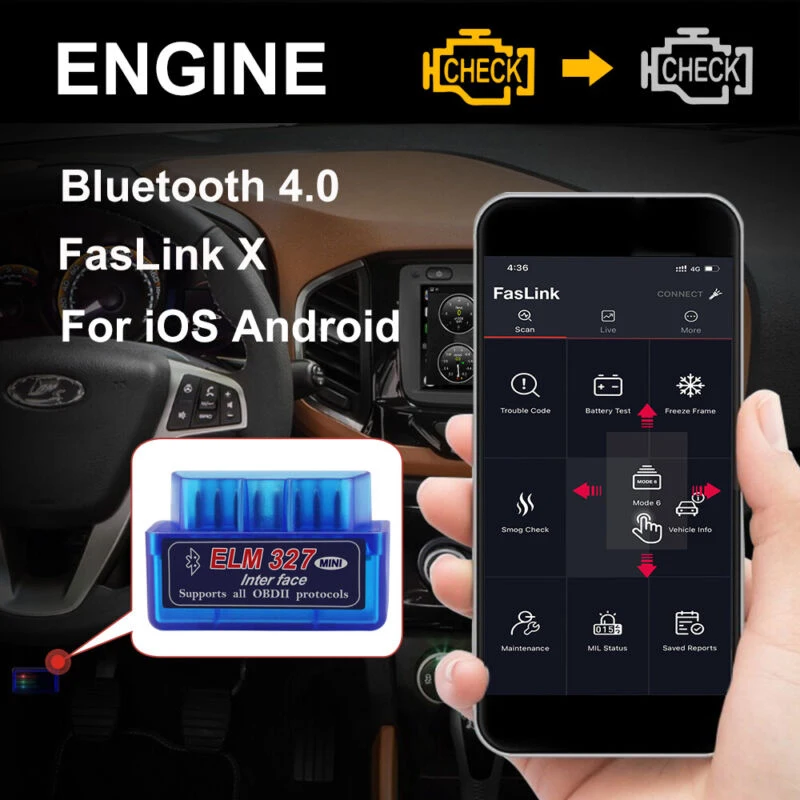 Mini ELM327 V2.1 Car Disgnostic Bluetooth Scanner OBD2 Check Automotive Engine Code Reader For iPhone iOS Android