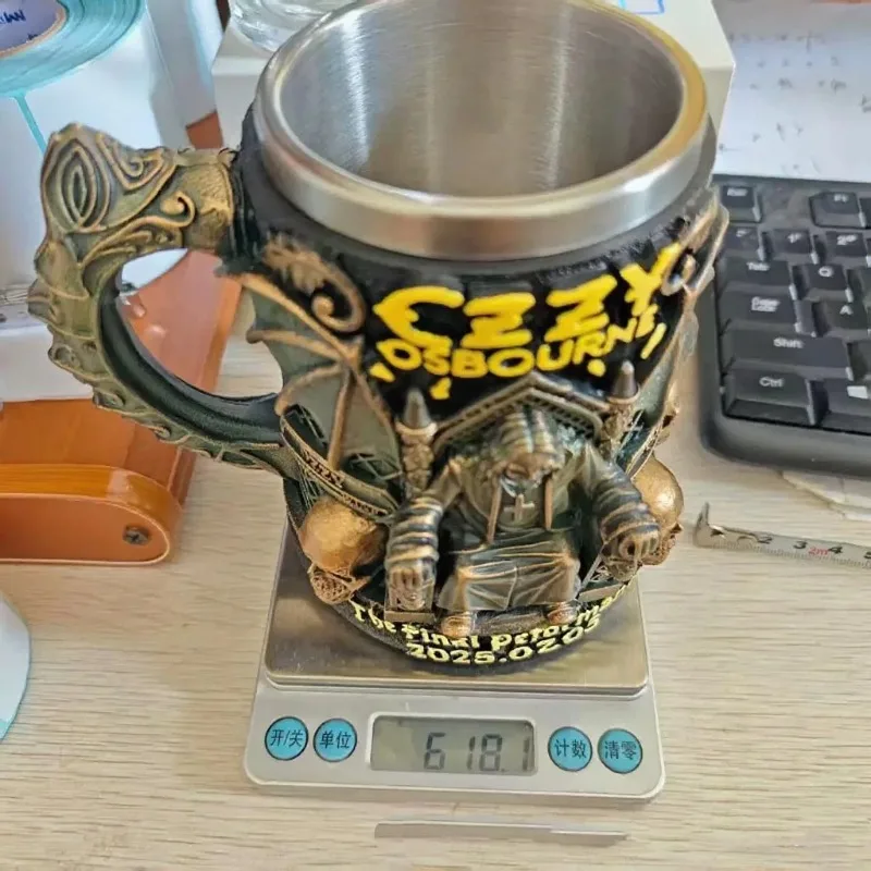 Halloween 3D Resin Ozzy Mug Osbourne Commemorative Mug Stainless Steel Skull Water Cup Beer Mug Coffee Cup Drinking view 5