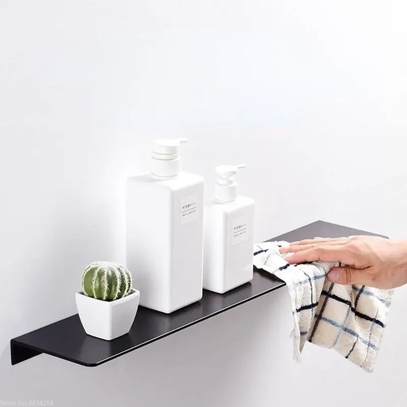 Small Shelf Without Drilling Shampoo Holder Bathroom Wall Floating White Shelves Stick Bath Organizer for Kitchen Accessories