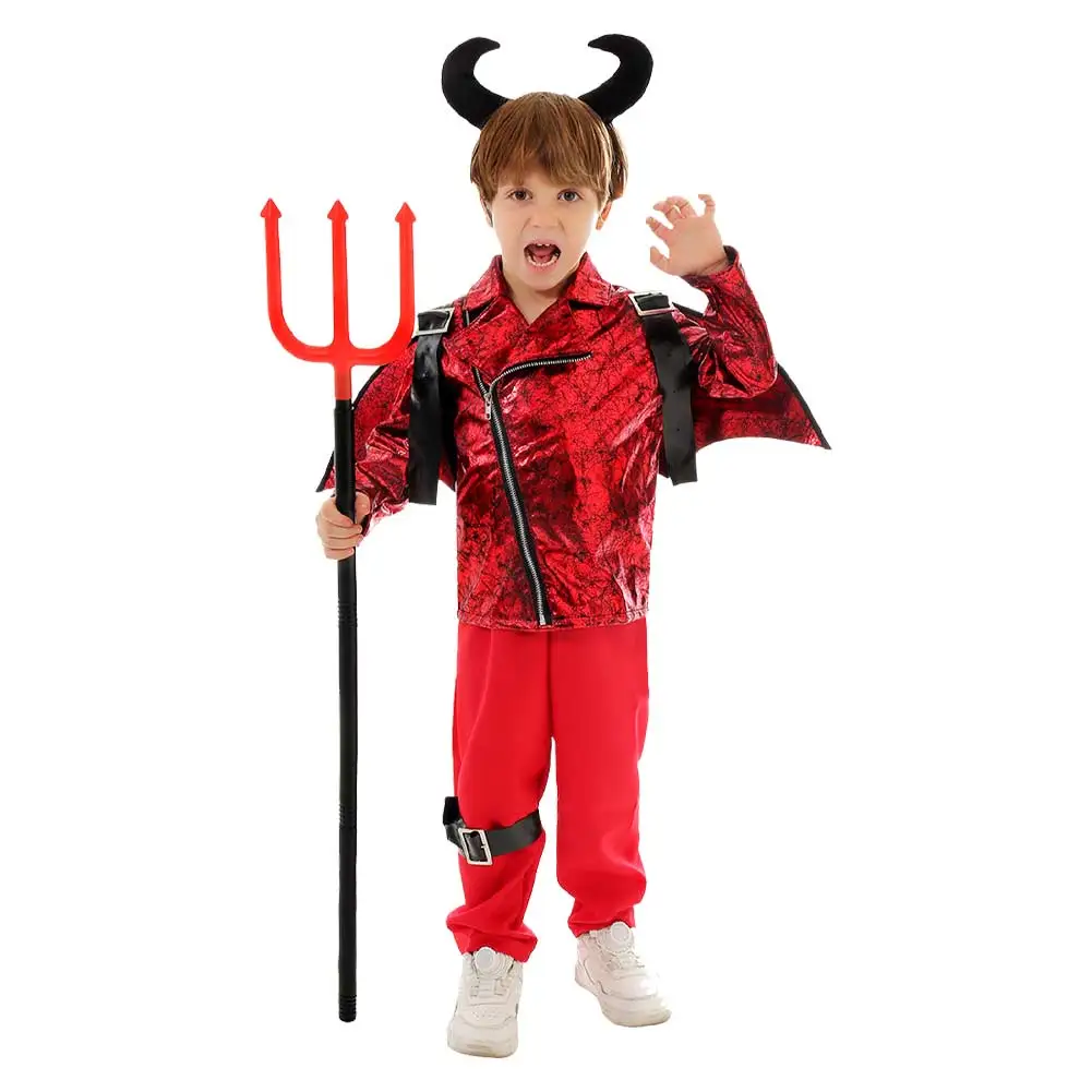 Devil Cosplay Costume for Kids, Role Play, Peruca, Chifres, Palco, Fantasia, Fantasia, Roupas de festa, Halloween, Fantasia, Meninos, Meninas, Crianças, Atacado