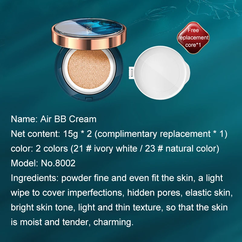 Luchtkussen BB Cream Waterdicht en zweetbestendig Niet gemakkelijk af te nemen Make-up Vloeibare foundation Natuurlijke concealer Licht en volgzaam
