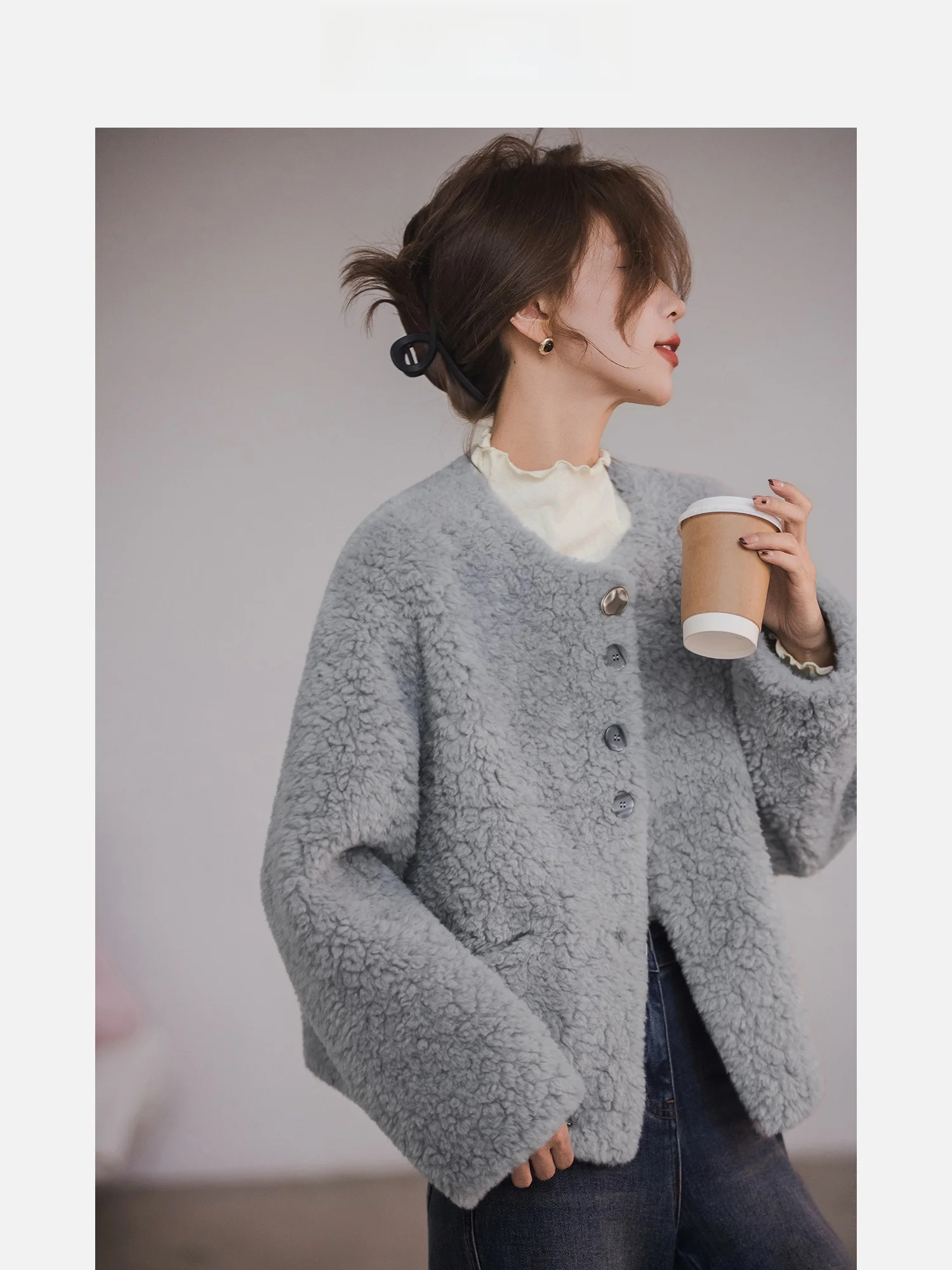 

Faionable Basle Lamb Fur Jaet Women's Winter Coat Simulation eepskin Inteated Outerwear High Warmth ort Sle