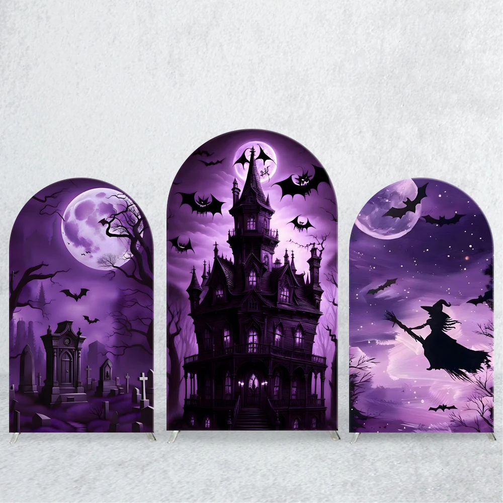 

Terrifying Castle Midnight Halloween Arch Backdrop Cover for Festival Child Birthday Party Spandex Fabric Background Decorat