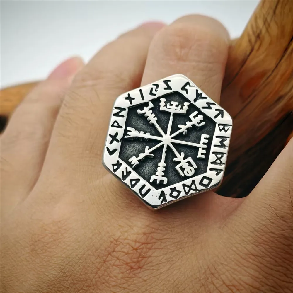 Huge Vikings Compass Solid Ring 316L Stainless Steel Jewelry Biker Punk New Men Rings