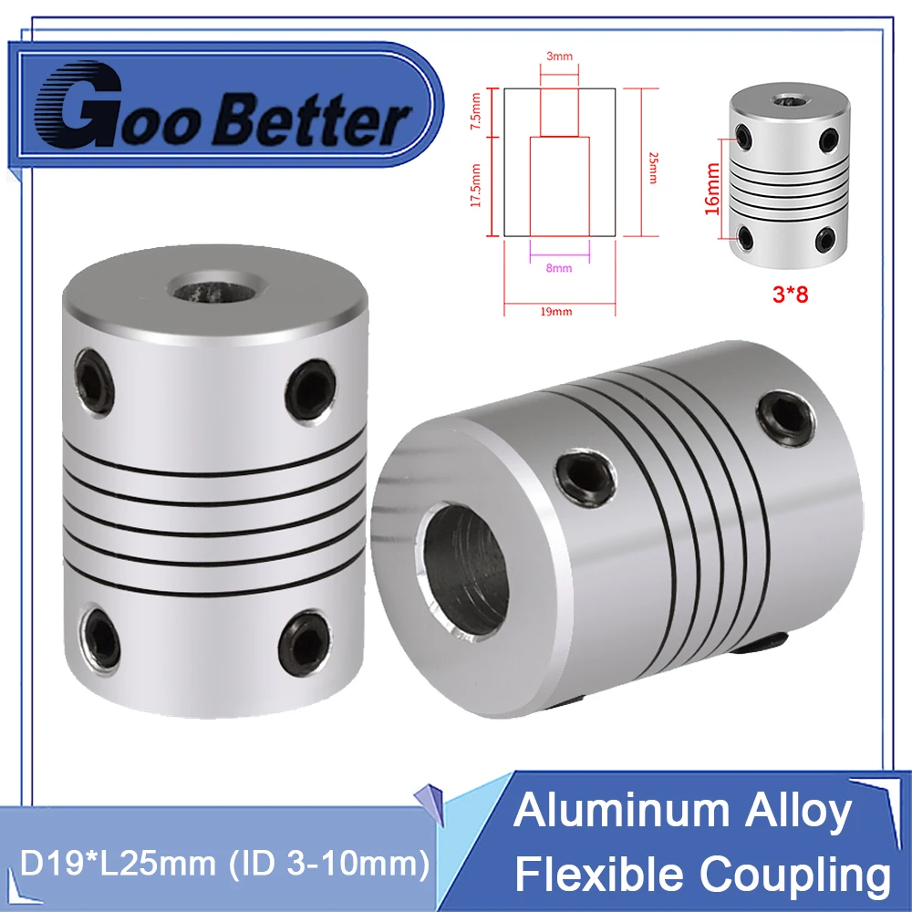 

D19xL25 Aluminium Flexible Jaw Shaft Coupling 3 4 5 6mm 6.35mm 7mm 8mm 10mm CNC Stepper Motor Coupler Encoders Engraving Machine