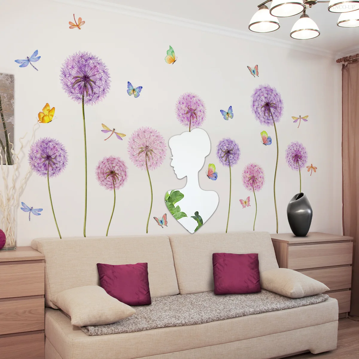 

Lavender Dandelion & Butterfly Mirror Wall Decals - Creative Reflective Decor for Bedroom & Bathroom