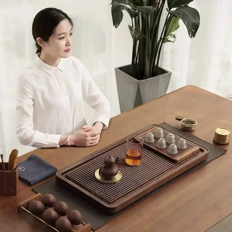 A Tray For Home Use, Small Table, Japanese Style, Simple, Modern, Light Luxury, Rectangular, Solid Wood, Drainage Tea Tray,