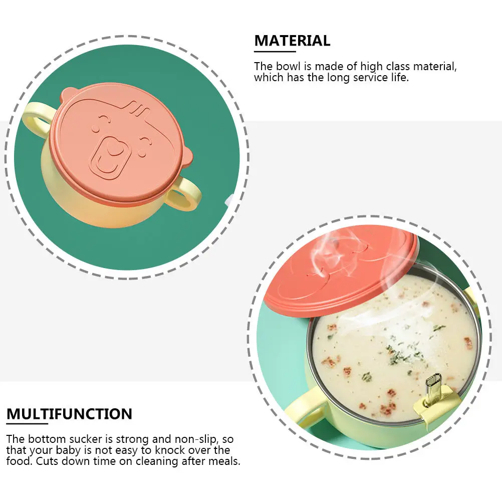 1 قطعة وعاء تناول الطعام للأطفال من الفولاذ المقاوم للصدأ تصميم قابل للفصل بمقبض مزدوج مانع للانزلاق مصاصة سفلية سهلة الوعاء