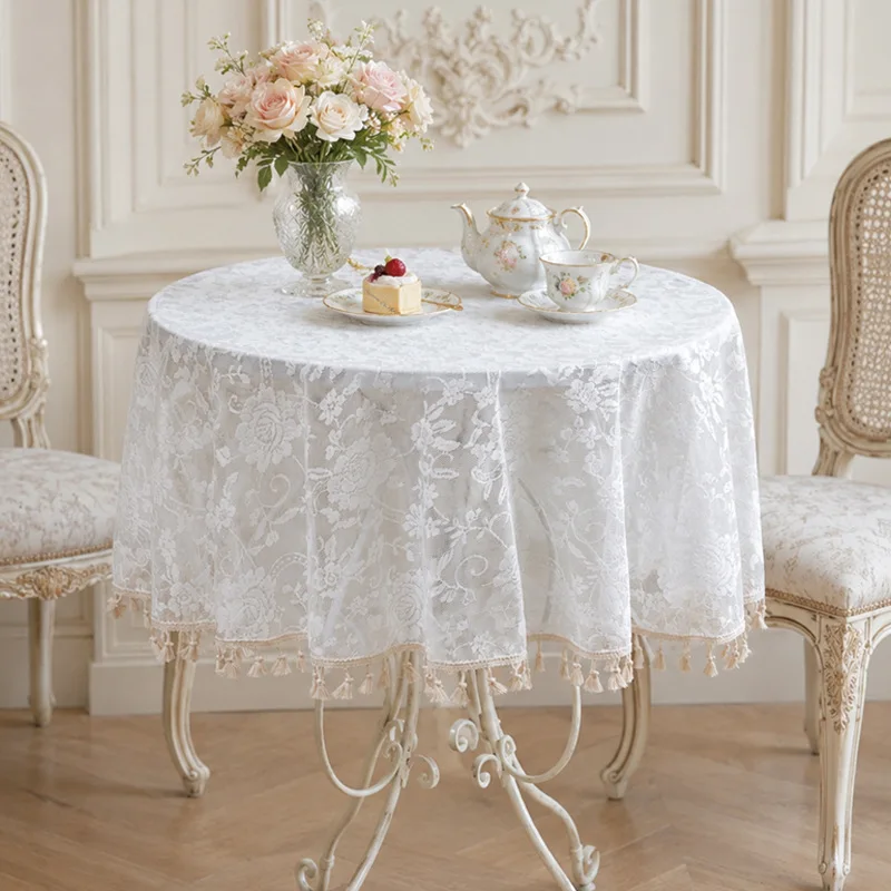 Rose flower tablecloth round cream wind light luxury dining table cloth household decoration wedding cover cloth, Table Cover