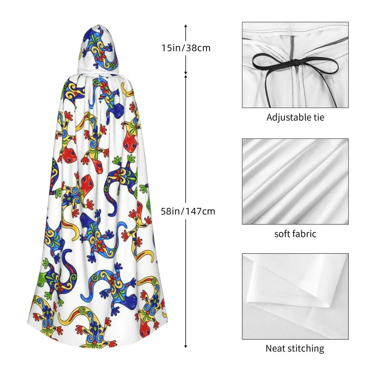 نمط المكسيكي مع السحلية القبلية العرقية عباءة طويلة مقنعين الساحرة القرون الوسطى زي تأثيري كيب هالوين مصاص دماء الكبار للجنسين