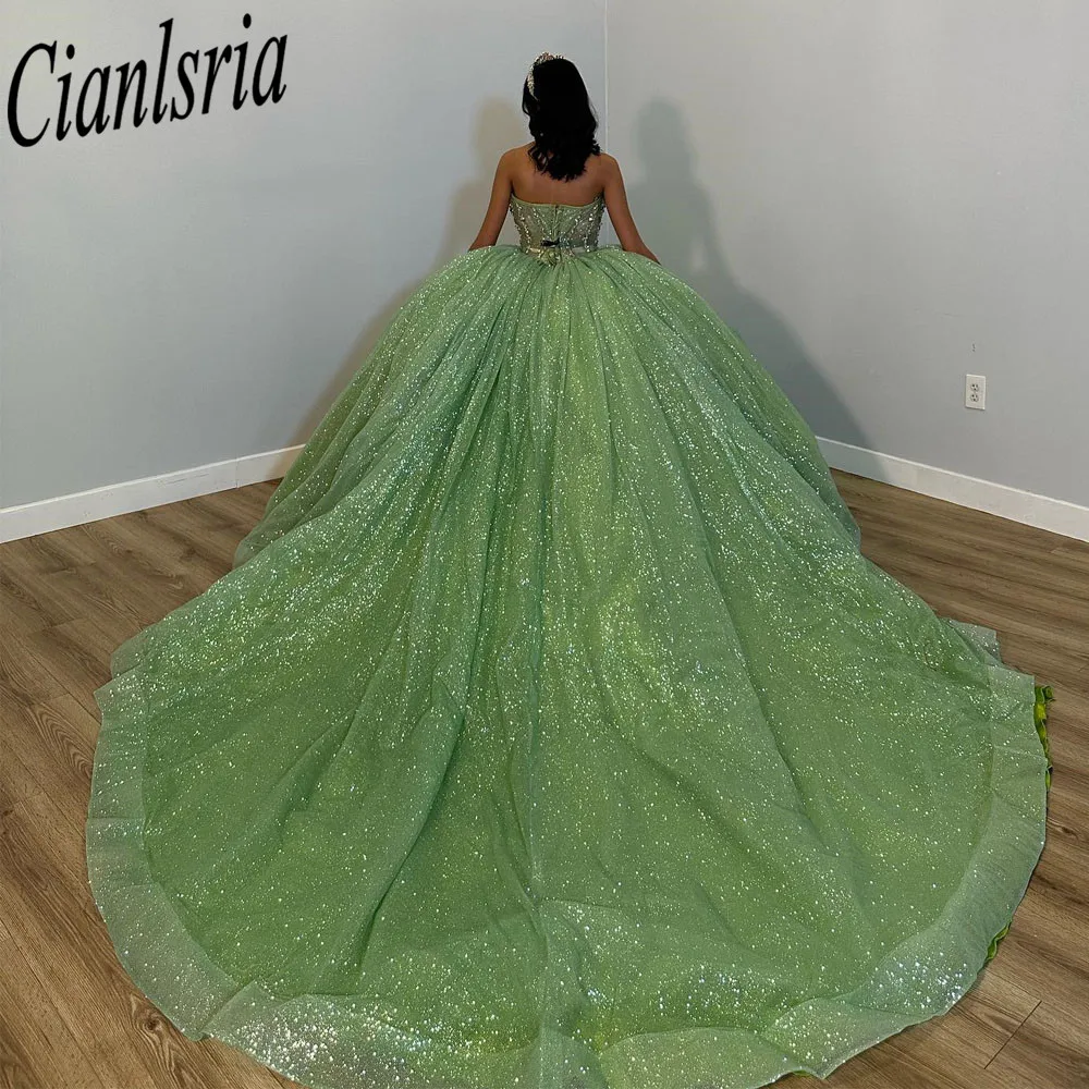 فساتين Quinceanera أخضر نعناعي ، زينة ، قطار طويل ، زهرة ، حلو ، 15 ، 16 سنة ، حفلة عيد ميلاد ، مسابقة ، ملكة جمال غالا ، مصنوع حسب الطلب