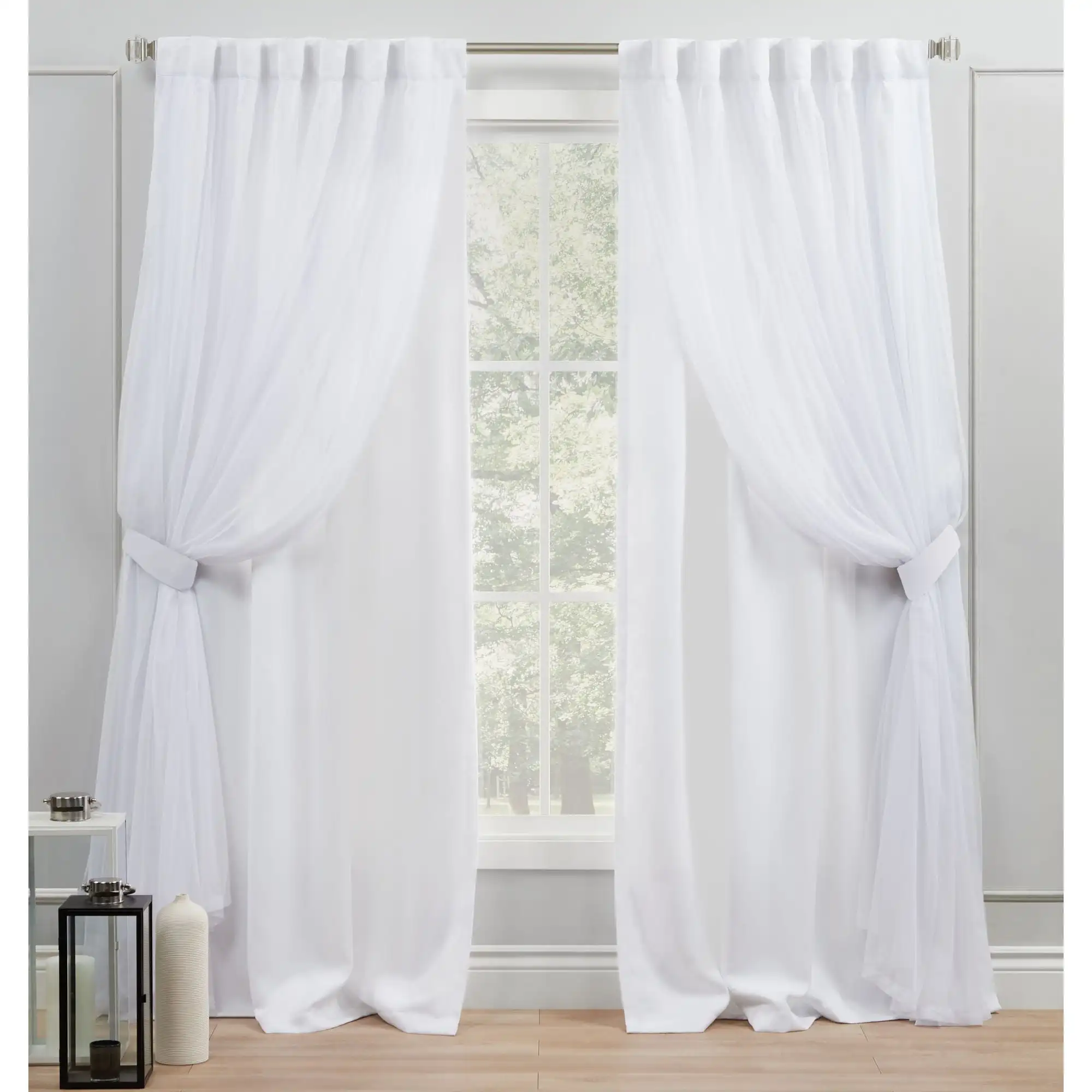 

Catarina Layered Solid Room Darkening Blackout and Sheer Hidden Tab/Rod Pocket Top Curtain Panel Pair, 52X108, Winter, Set of