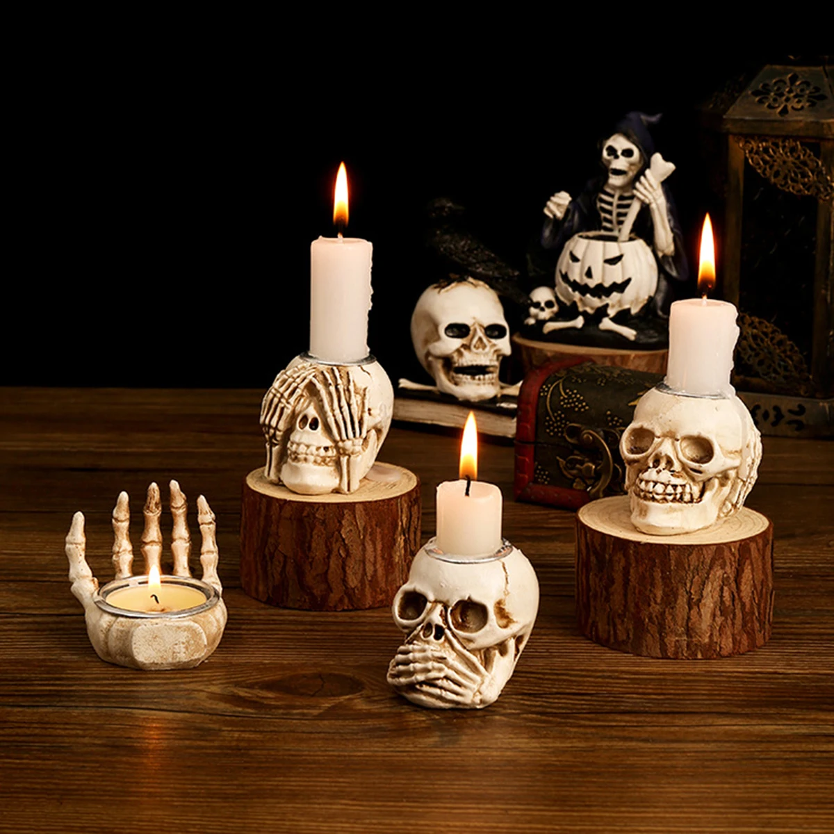 1pc Antique Skull Incense Burner,Halloween Skull Candlestick，Halloween Room Decor Goth, Home Decor, Room Deco