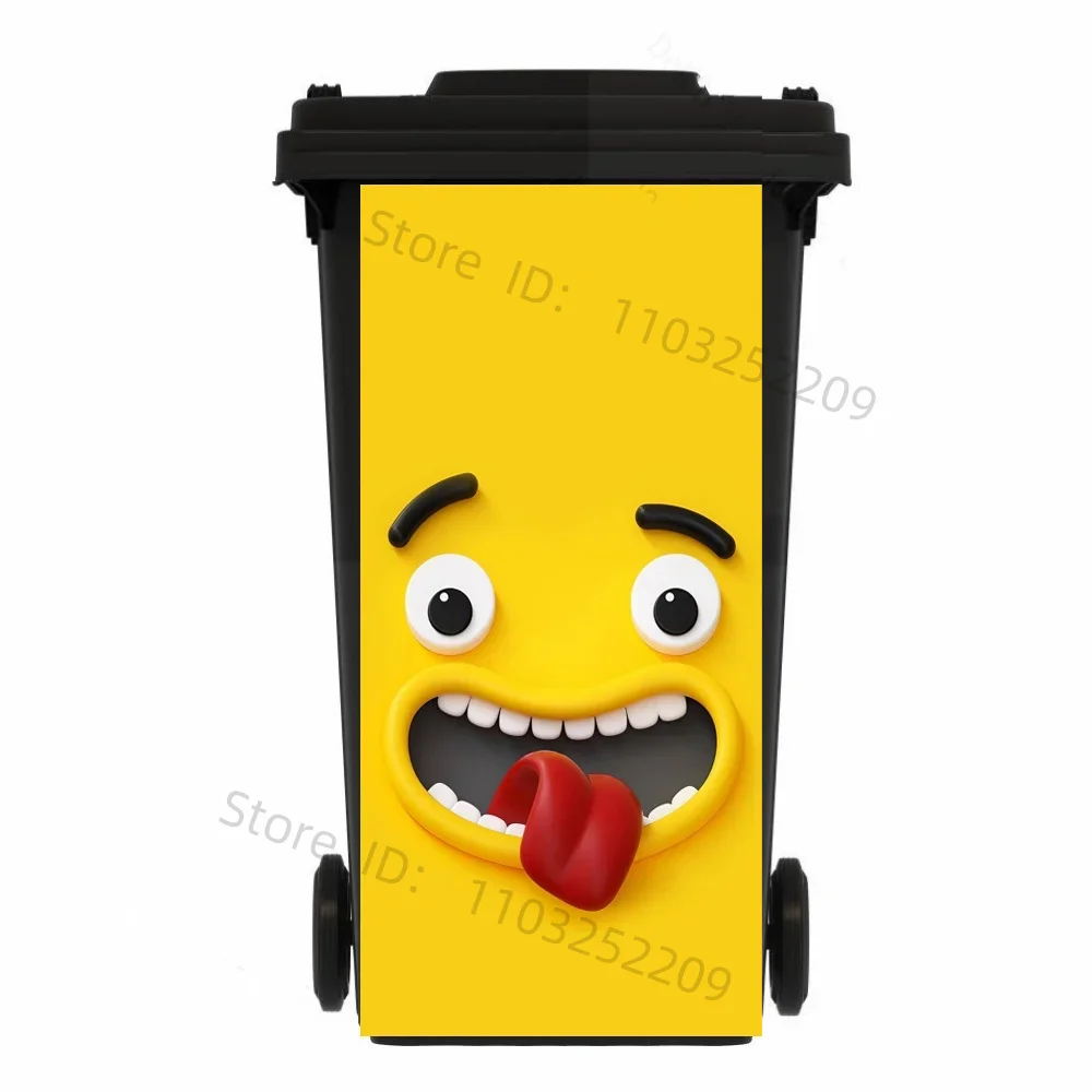 Funny Cattle Animal Trash Can Sticker Outdoor PVC Waterproof Stickers Diy Garbage Bin Green Plant Leaves Peel and Stick Decals