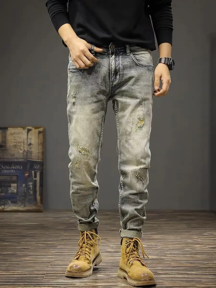 Calças Jeans Masculinas Estilo Americano Retrô com Corte Reto, Roupas Casuais para Trabalho, Tendência de Primavera, Calças L...