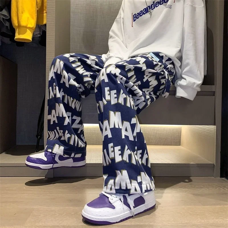 Pantaloni della tuta maschili pantaloni a gamba larga pantaloni della tuta dritti per uomo pantaloni Hip-hop nuovi articoli In pantaloni della tuta elastici Y2k Baggy