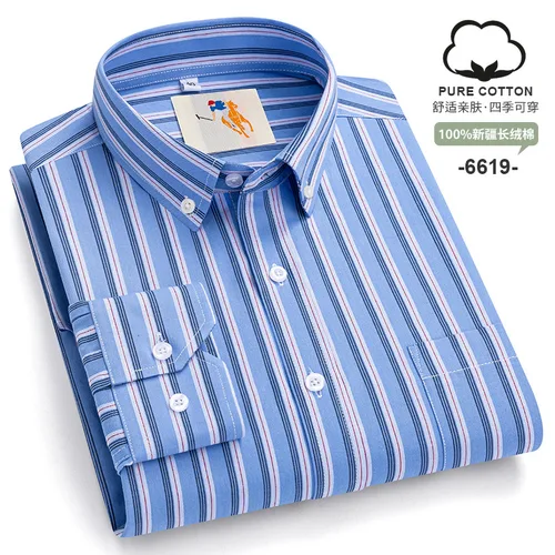 Imagen 2 del producto Camisa de manga larga para hombre, 100% algodón, Oxford, talla grande, no planchado, alta calidad, informal, a cuadros, transpirable, 7XL, 8XL, Primavera/Verano