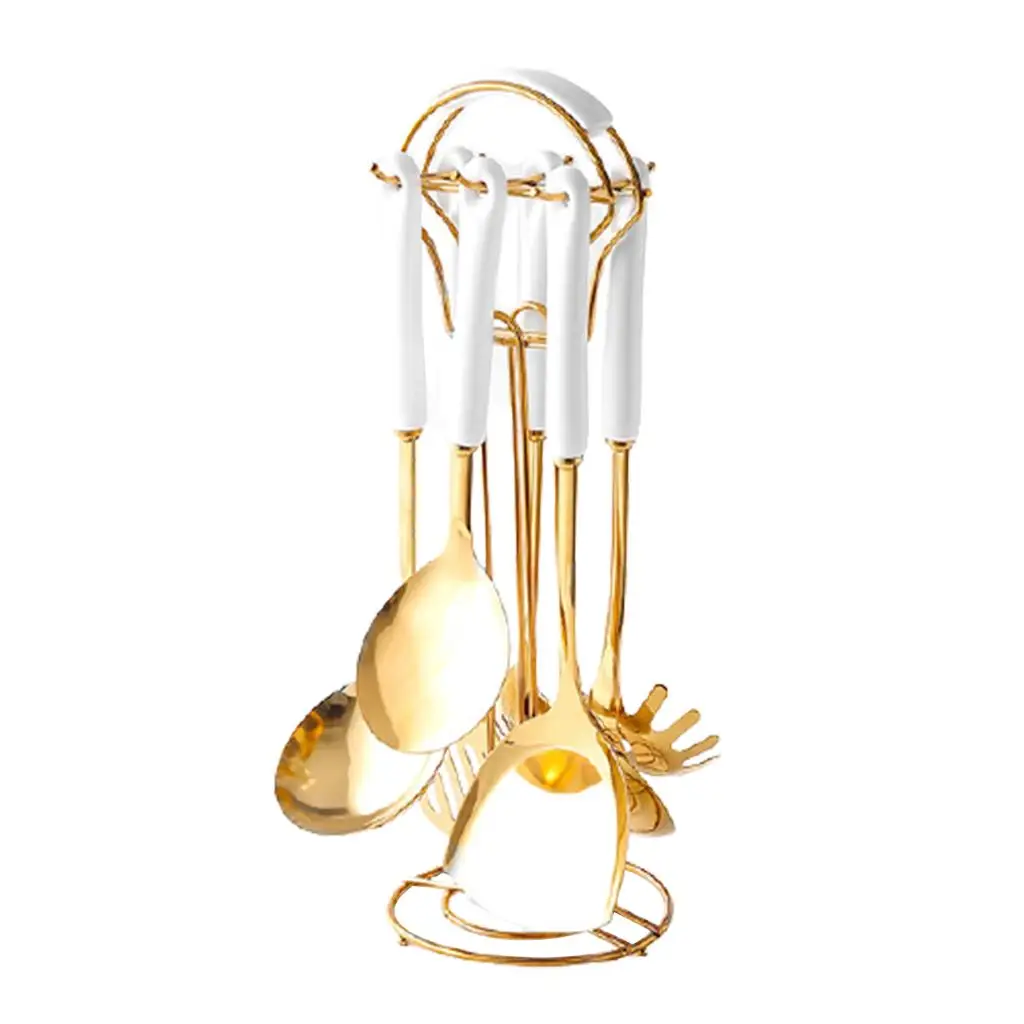 7-Piece Utensils Set with Holder, Kitchen Utensil Set with Rotating Stand Resistant Cooking Utensils Set with Holder