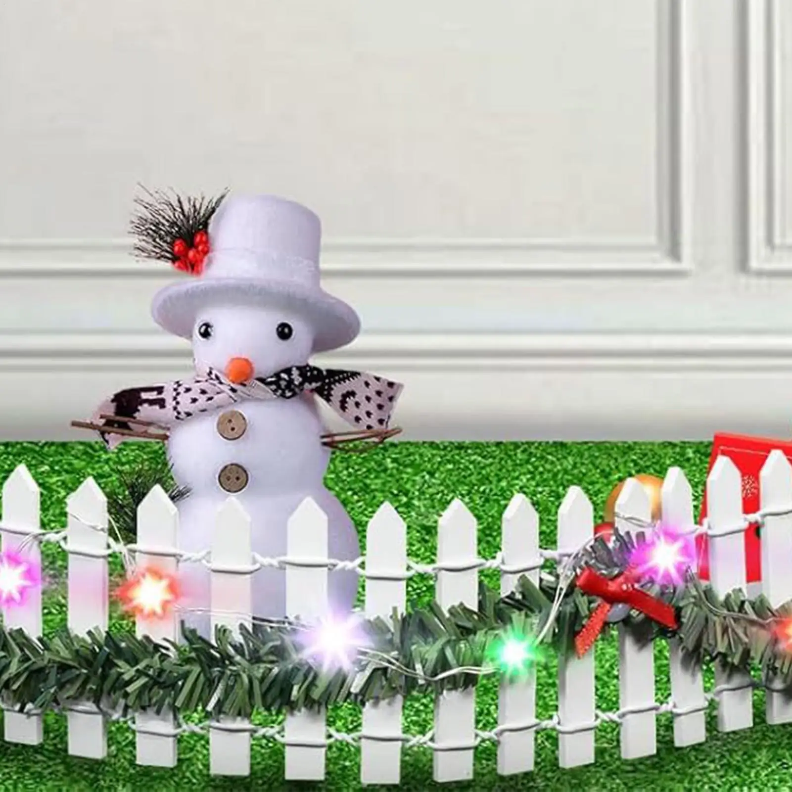 Wooden Fairy Garden Fences With LED Light Handmade Mini Village Barrier Miniature Christmas Landscape For Party Christmas Tree