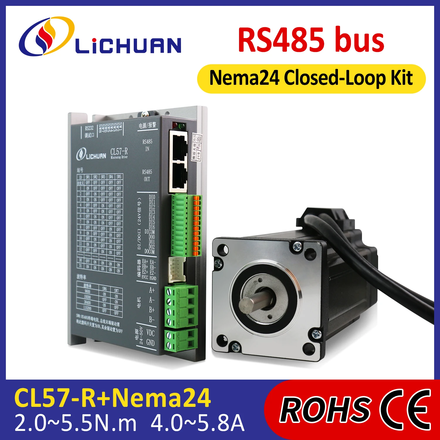 DC24V~50V 4/4.5/5/5.8A 1000PPR 2/2.3/2.8/4.5/4.8/5.5N.m Stepper Motor Controller 2Phase Nema24 Closed Loop Stepper Motor Drivers