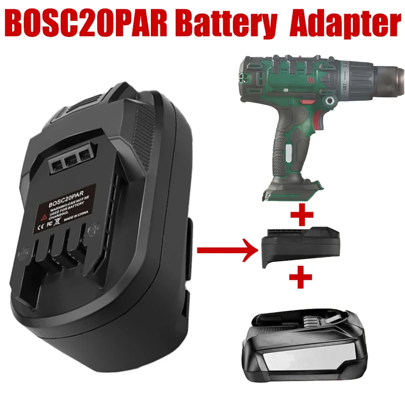 

Адаптер для аккумуляторов BOSC20PAR, совместимый с литиевыми аккумуляторами Bosch 18V PBA, для преобразования в аккумуляторы Parkside 20V для электроинструментов