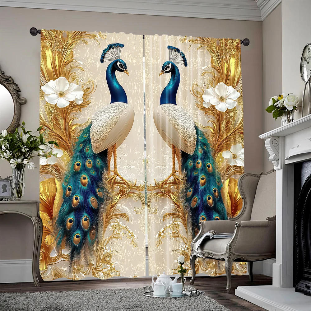 2pcs, 2D flat Scene Curtain Gorgeous Peacock Versatile 100% Polyester,Without Electricity Wall Decor Applies to Party Decor